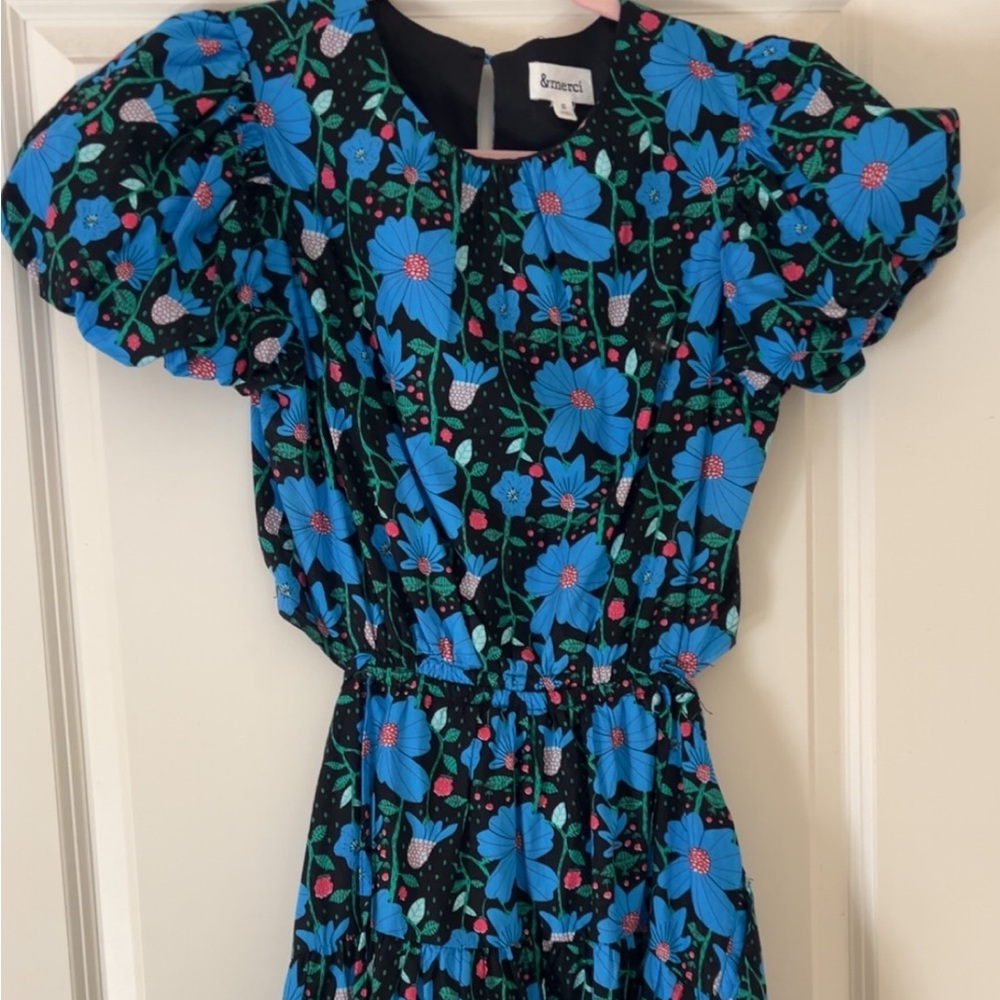 Floral Blue and Black Dress